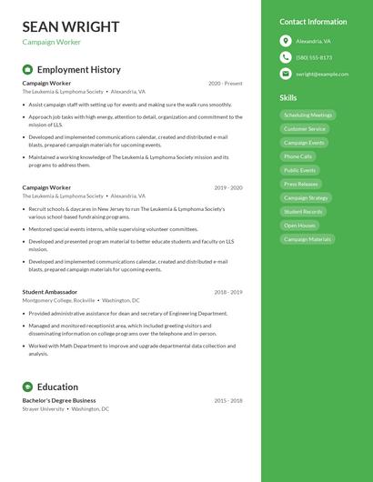 Campaign Worker Resume