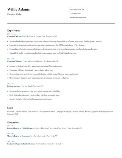 Campaign Worker Resume
