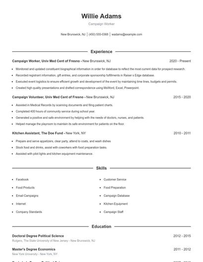 Campaign Worker Resume