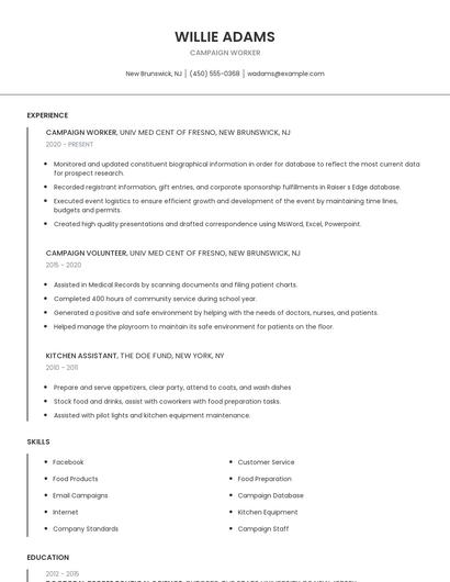 Campaign Worker Resume