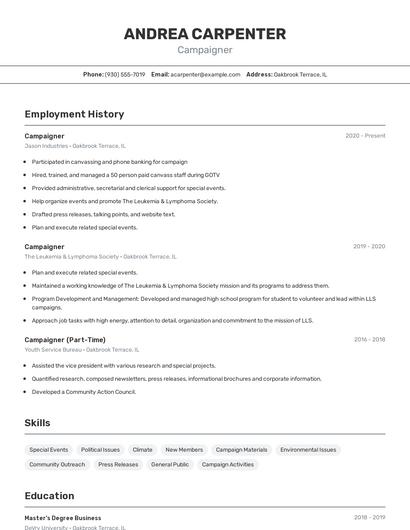 Campaigner Resume