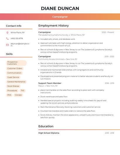 Campaigner Resume