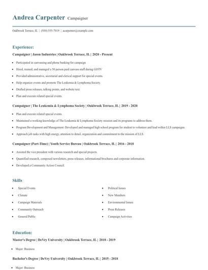 Campaigner Resume