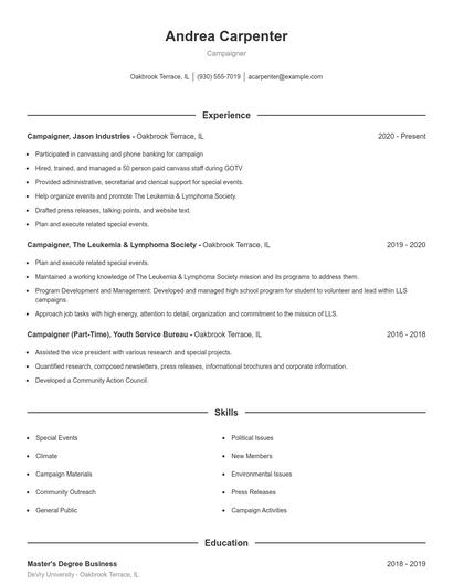 Campaigner Resume