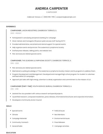 Campaigner Resume