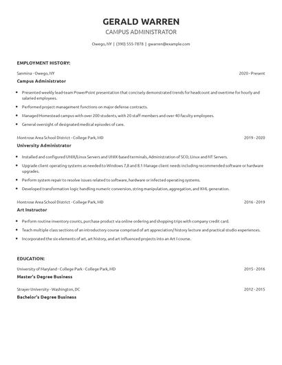 Campus Administrator Resume
