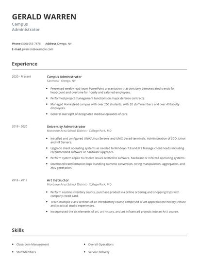 Campus Administrator Resume
