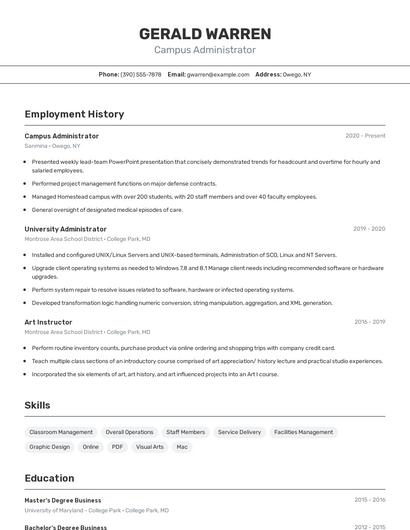 Campus Administrator Resume