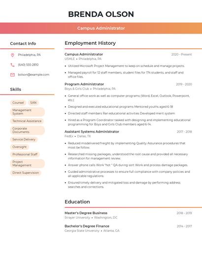 Campus Administrator Resume