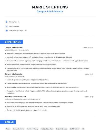 Campus Administrator Resume