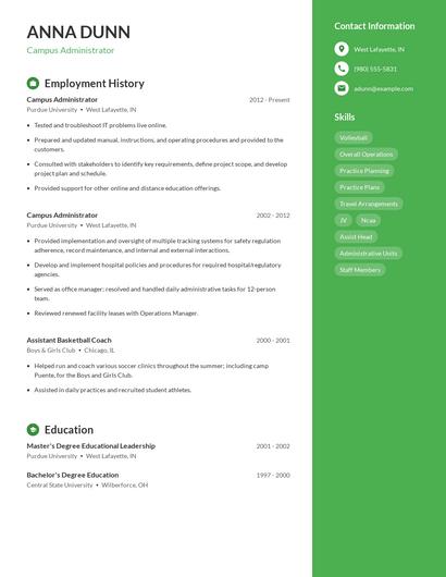 Campus Administrator Resume