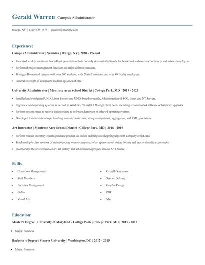 Campus Administrator Resume