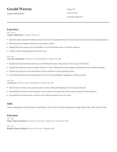 Campus Administrator Resume