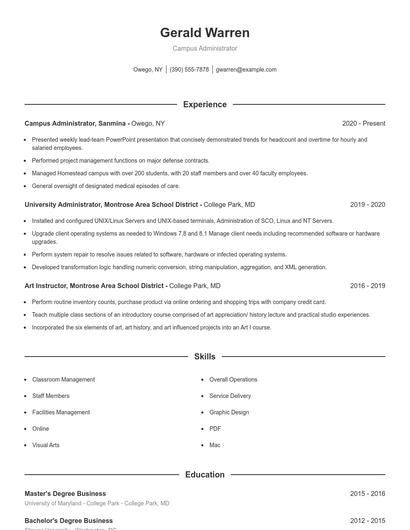 Campus Administrator Resume