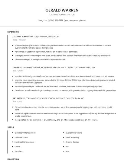 Campus Administrator Resume