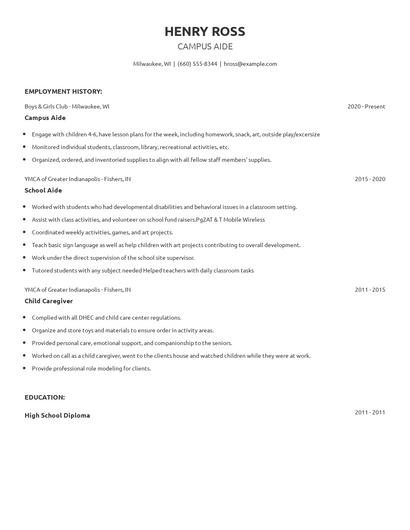 Campus Aide Resume