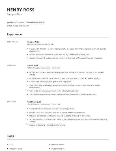 Campus Aide Resume