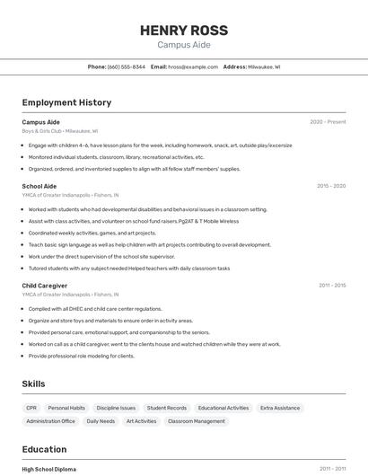 Campus Aide Resume