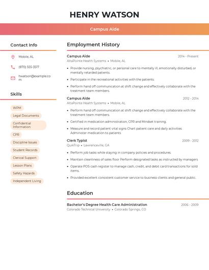 Campus Aide Resume