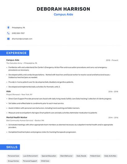 Campus Aide Resume