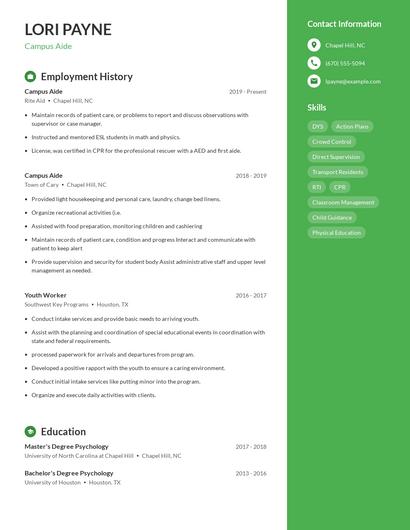 Campus Aide Resume