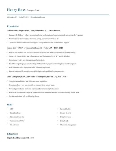 Campus Aide Resume