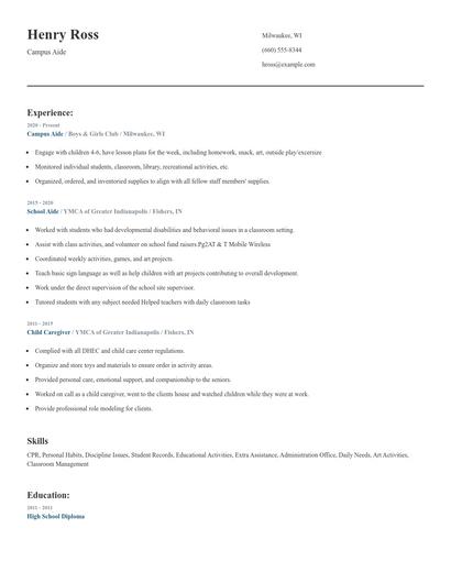 Campus Aide Resume