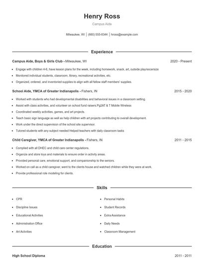 Campus Aide Resume