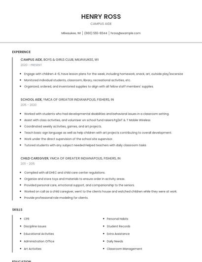 Campus Aide Resume
