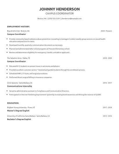 Campus Coordinator Resume
