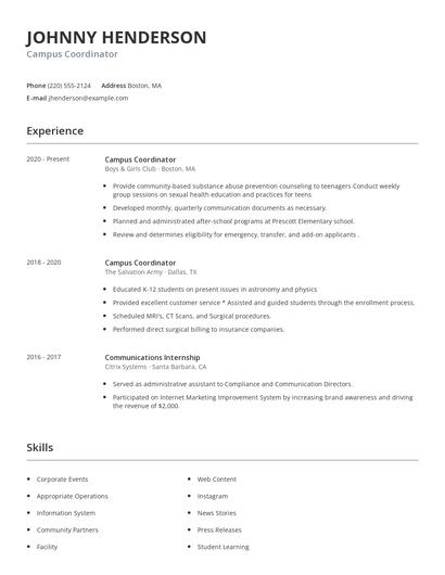 Campus Coordinator Resume