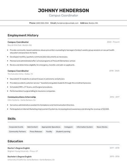 Campus Coordinator Resume