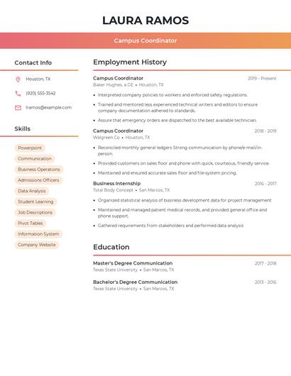Campus Coordinator Resume