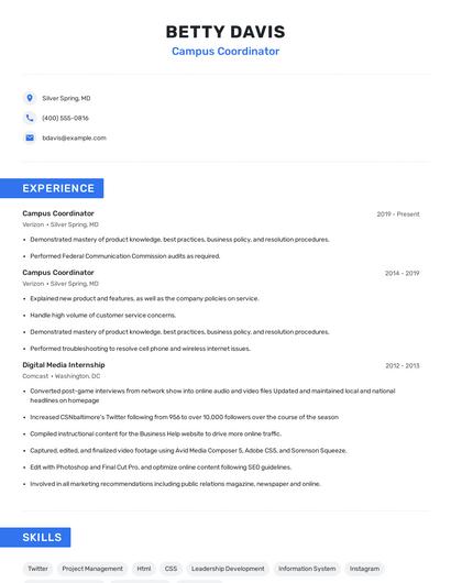 Campus Coordinator Resume