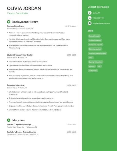 Campus Coordinator Resume