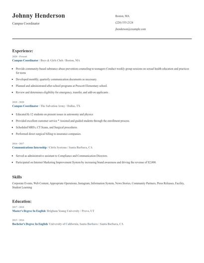 Campus Coordinator Resume