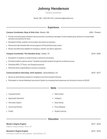 Campus Coordinator Resume