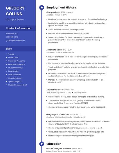 Campus Dean Resume
