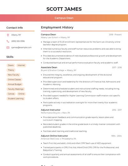Campus Dean Resume