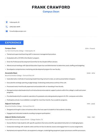Campus Dean Resume