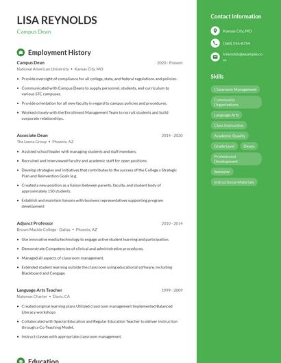 Campus Dean Resume