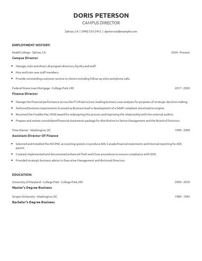 Campus Director Resume
