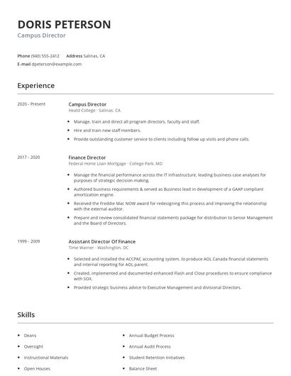 Campus Director Resume