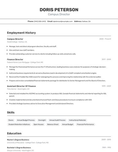 Campus Director Resume