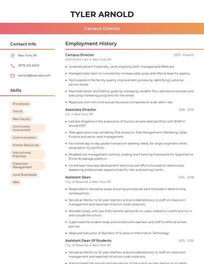 Campus Director Resume