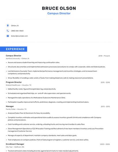 Campus Director Resume