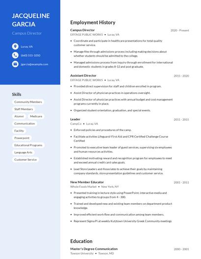 Campus Director Resume