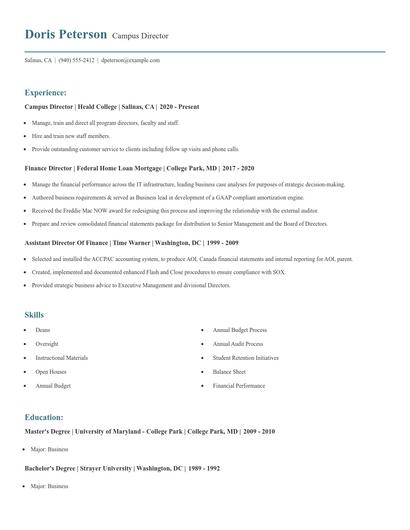 Campus Director Resume