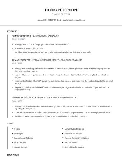 Campus Director Resume
