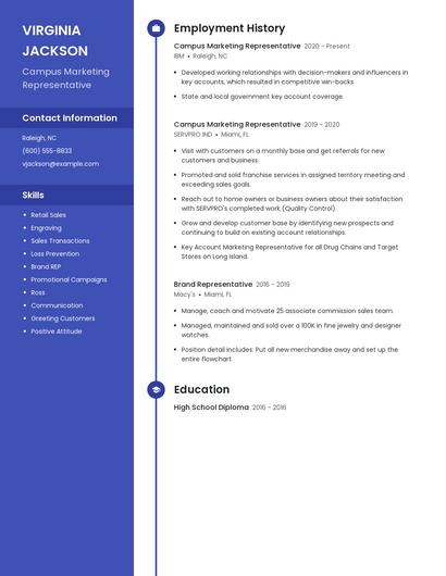Campus Marketing Representative Resume